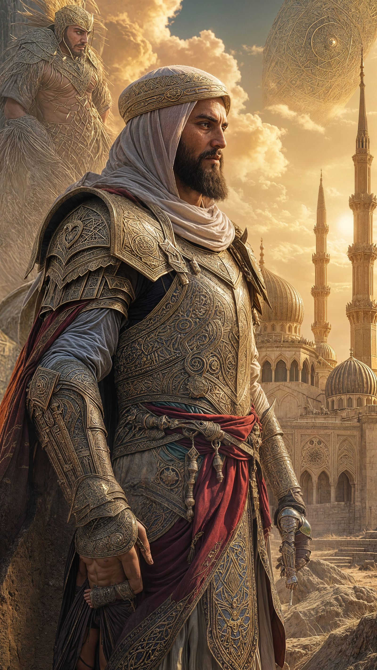 Fierce Islamic Warrior and Shimmering Armor