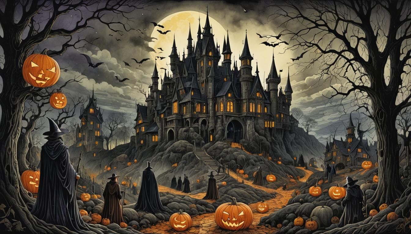 Gothic Halloween Scene in Magic Realism Style