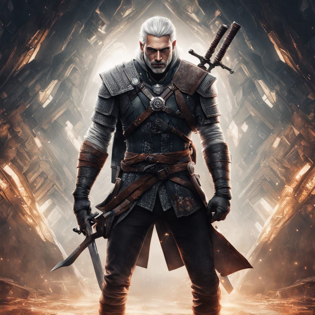 Elegant Witcher Portrait in Sci-Fi Thunderstorm