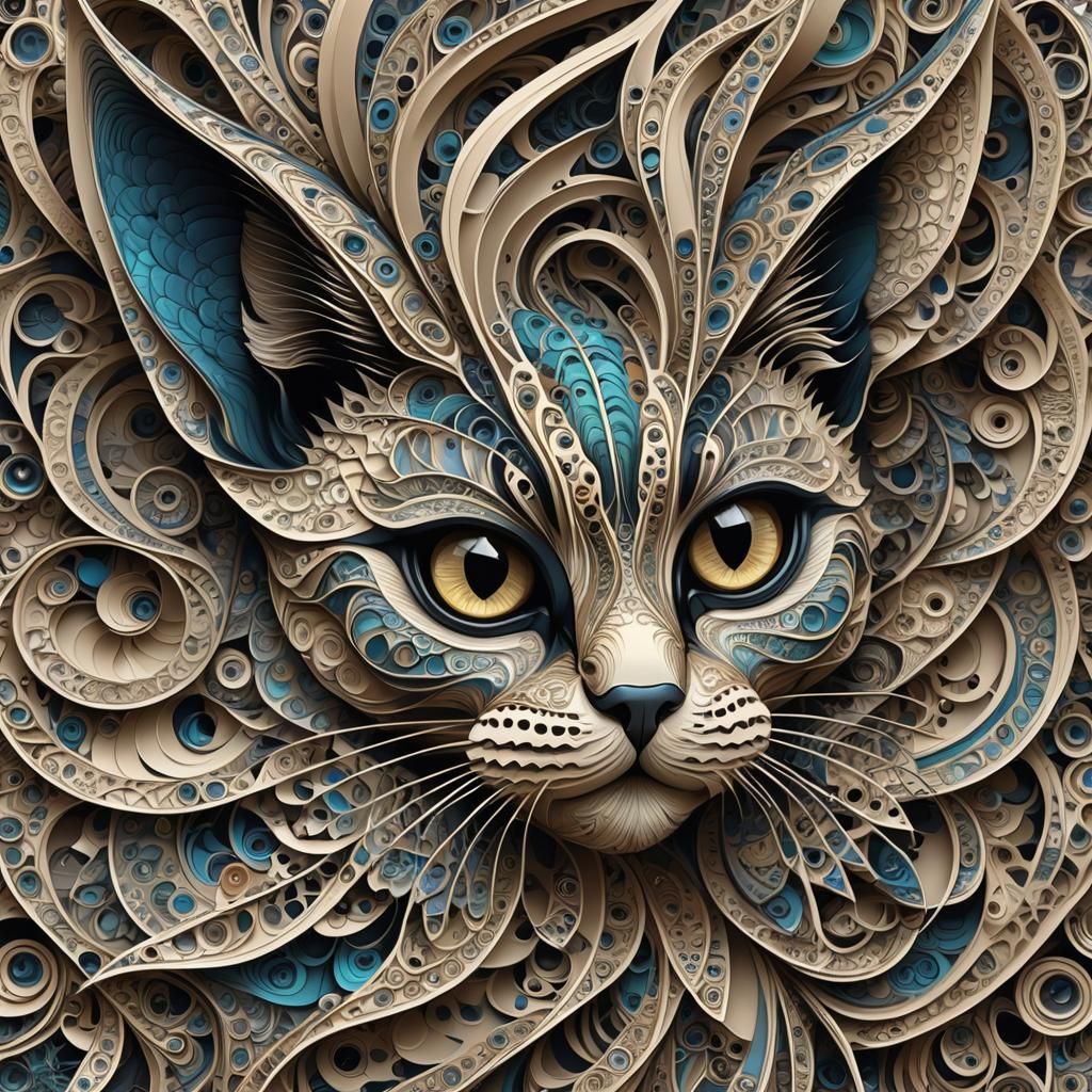 Abstract Cat Eye with Fractal and Zentangle Elements