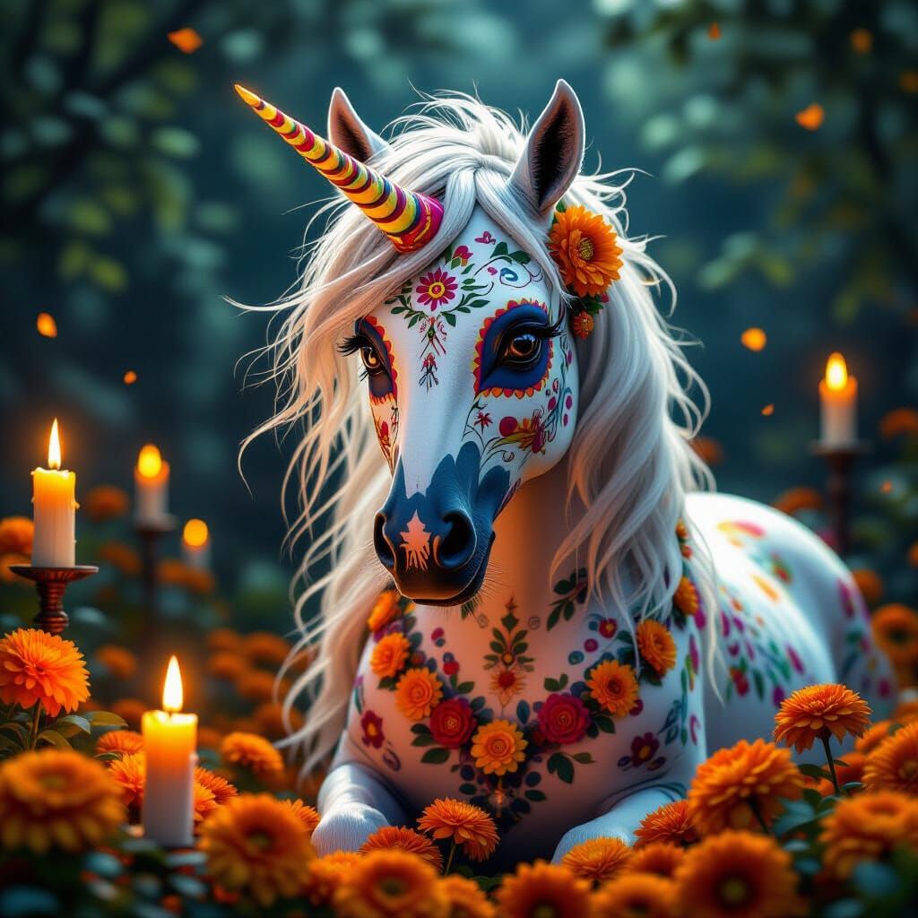 Majestic Unicorn with Sugar Skull Patterns for Day of the De...