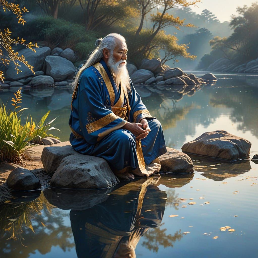 A Serene Masterpiece of an Elder in Ceremonial Robes Beside ...