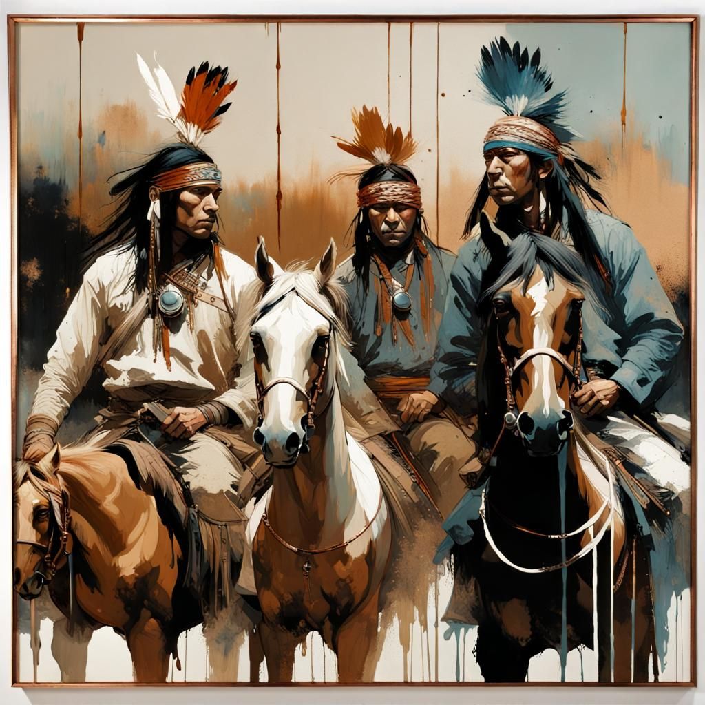 Apache Warriors on Horseback as Impasto Painting