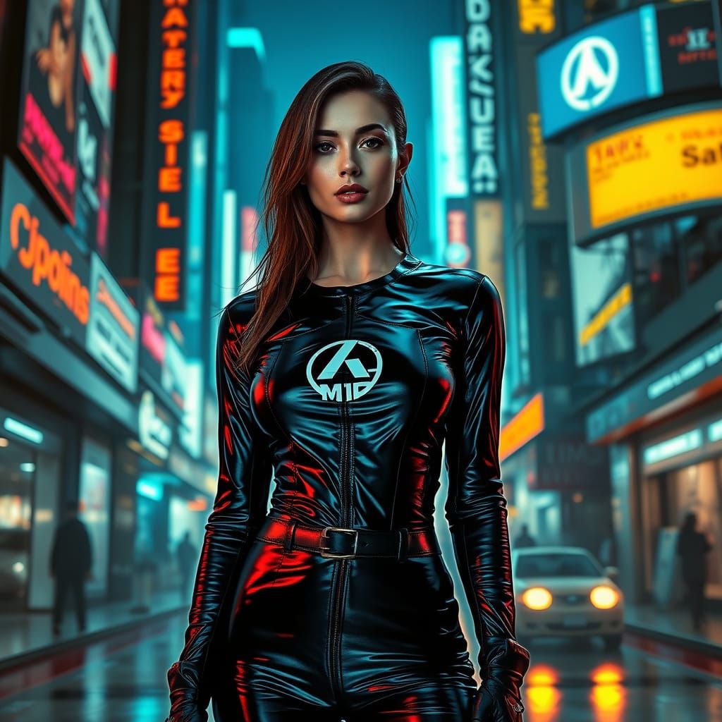 Cyberpunk Woman in Futuristic Neon City
