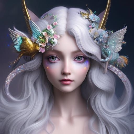 Silver Unicorn Pixie in Fairytale Countryside