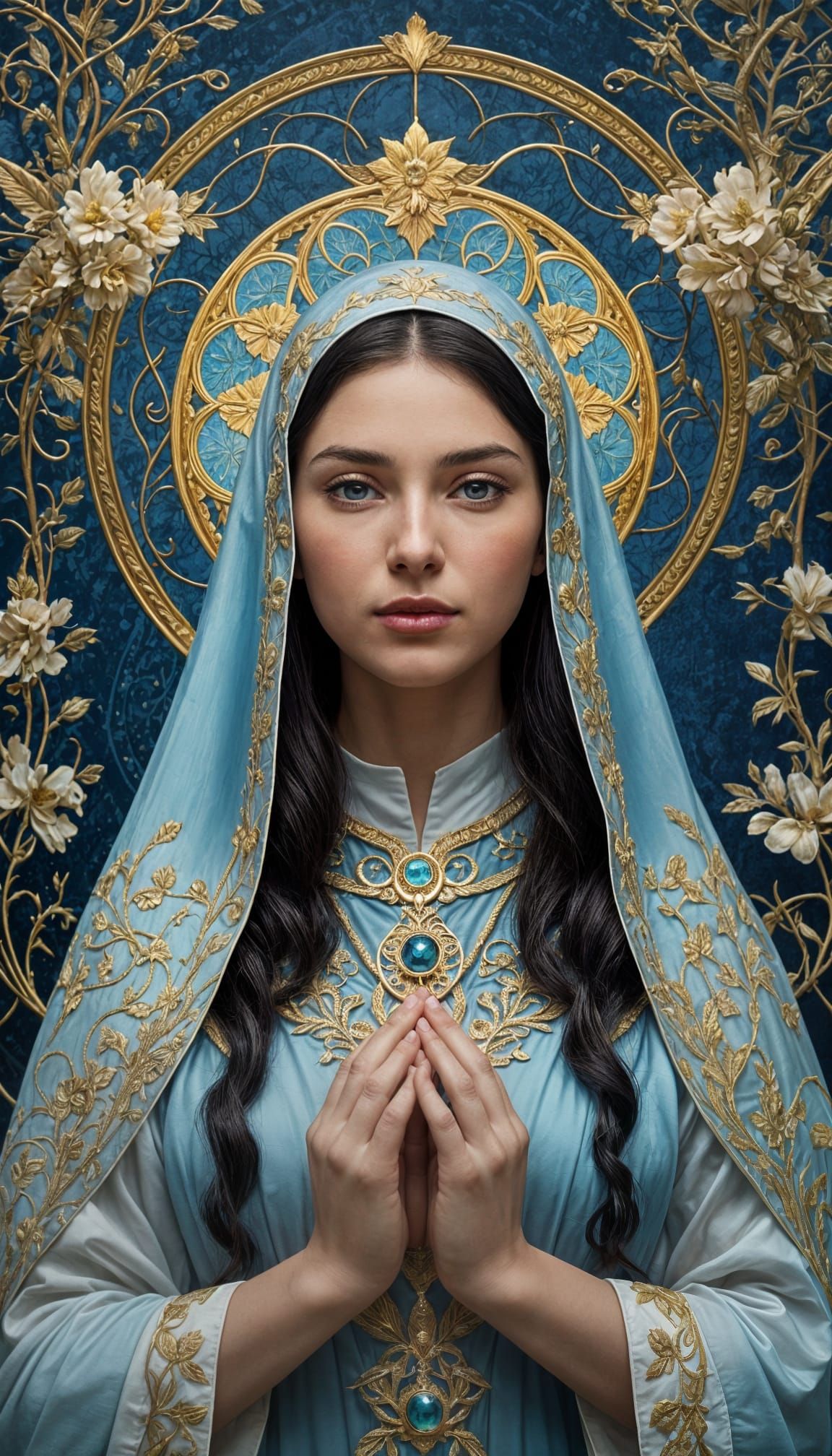 Angel in Art Nouveau Robe with Golden Halo