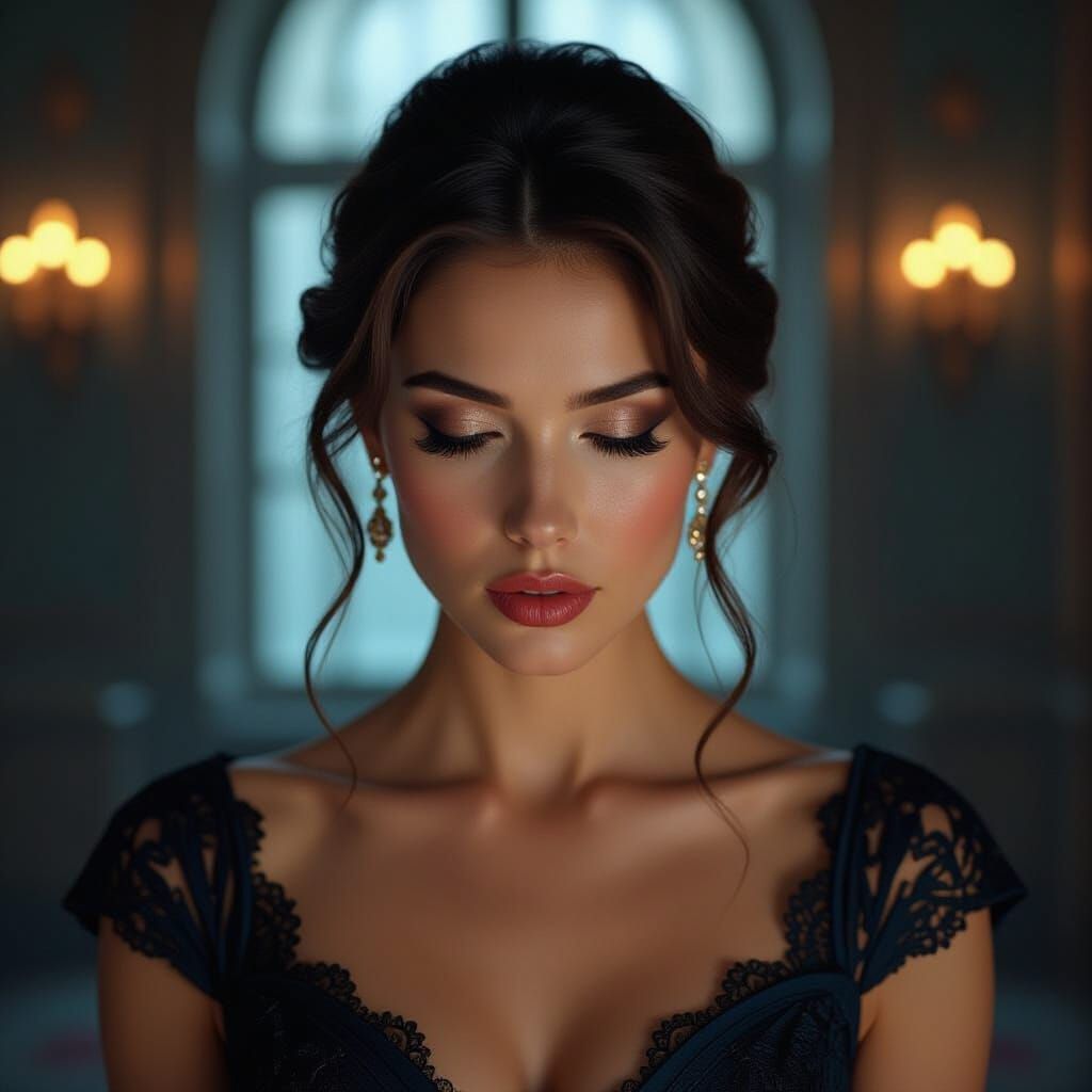 Dramatic Portrait of a Woman in Ornate Setting