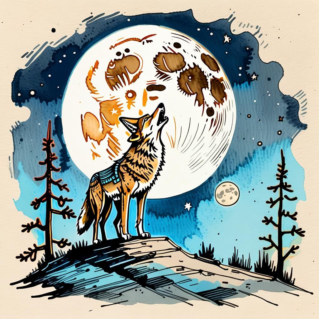 Moon howling coyote#3