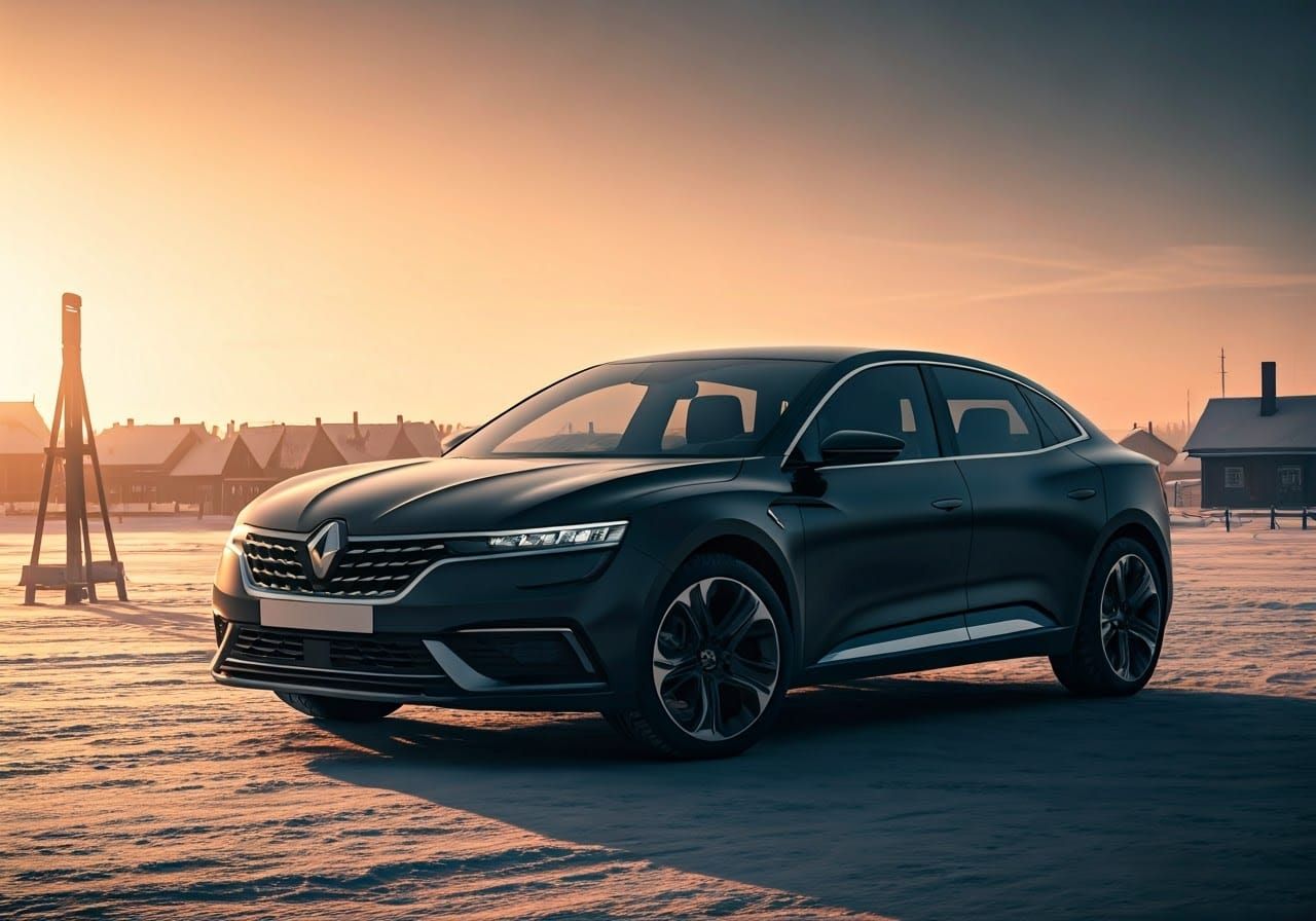 Sleek 2025 Renault Safrane Concept in Icy Sunrise Setting