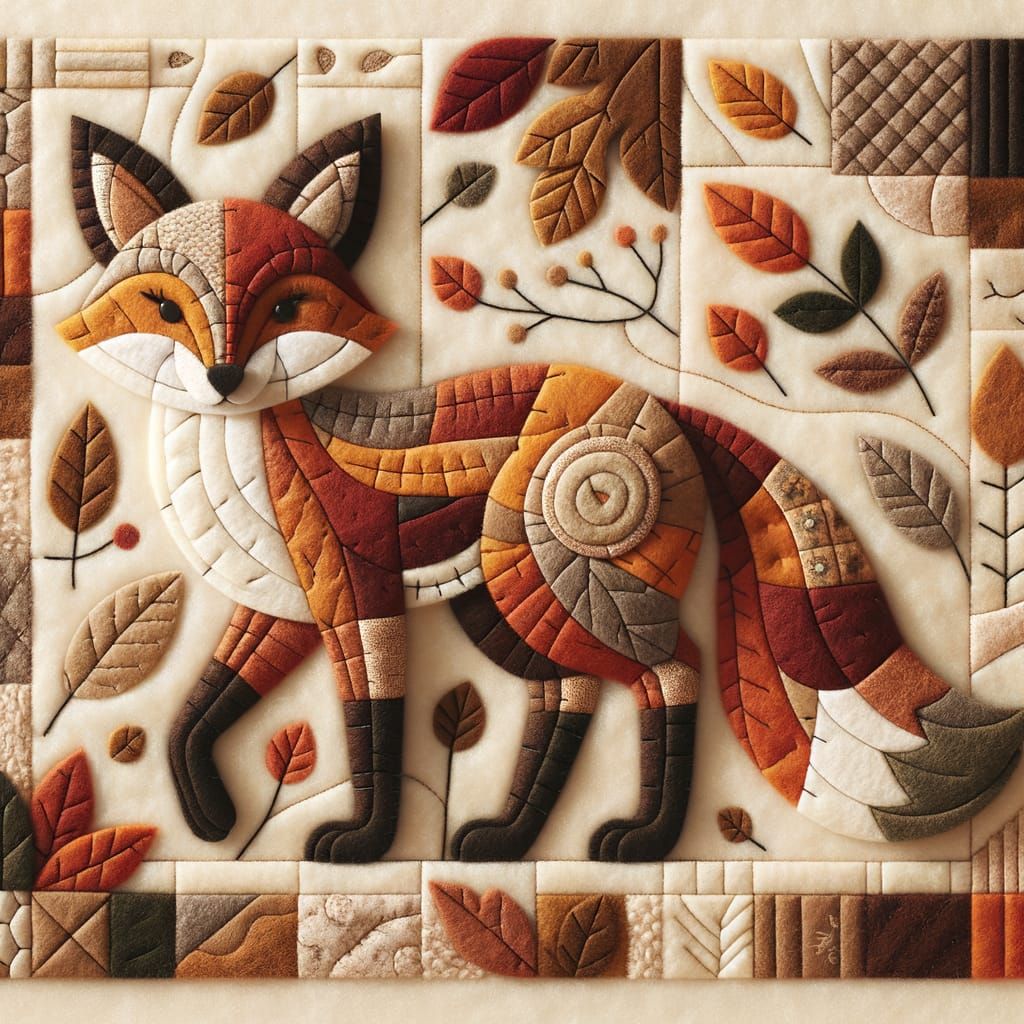Felt Fox Illustration in a Folk-Art Style