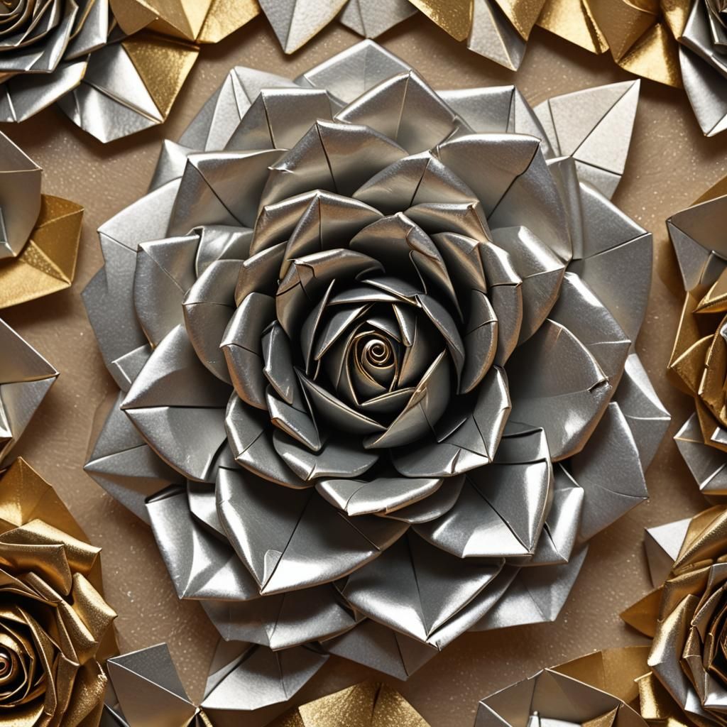 Macro Metallic Origami Rose in 8K