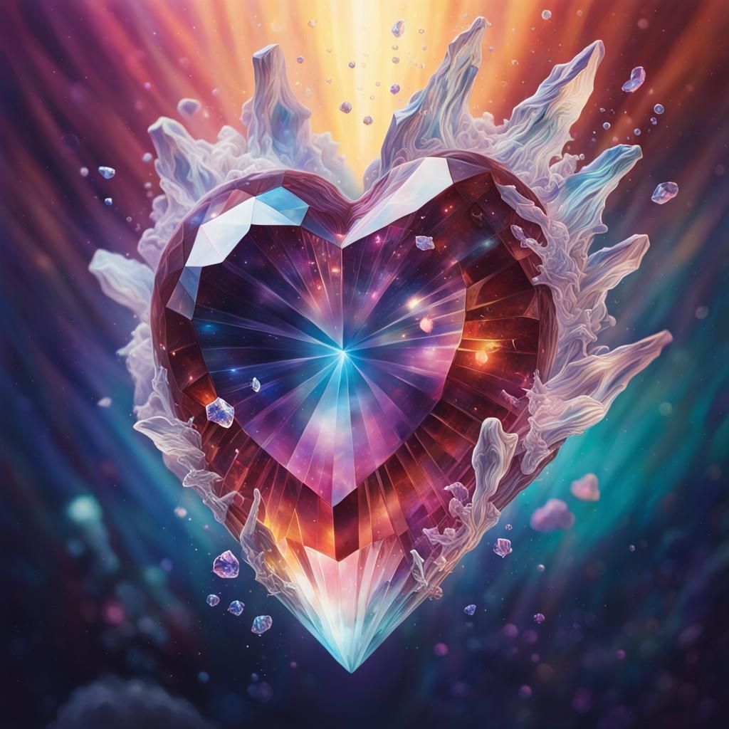 Crystal Heart: Cosmic Fantasy in Hyperrealistic Style