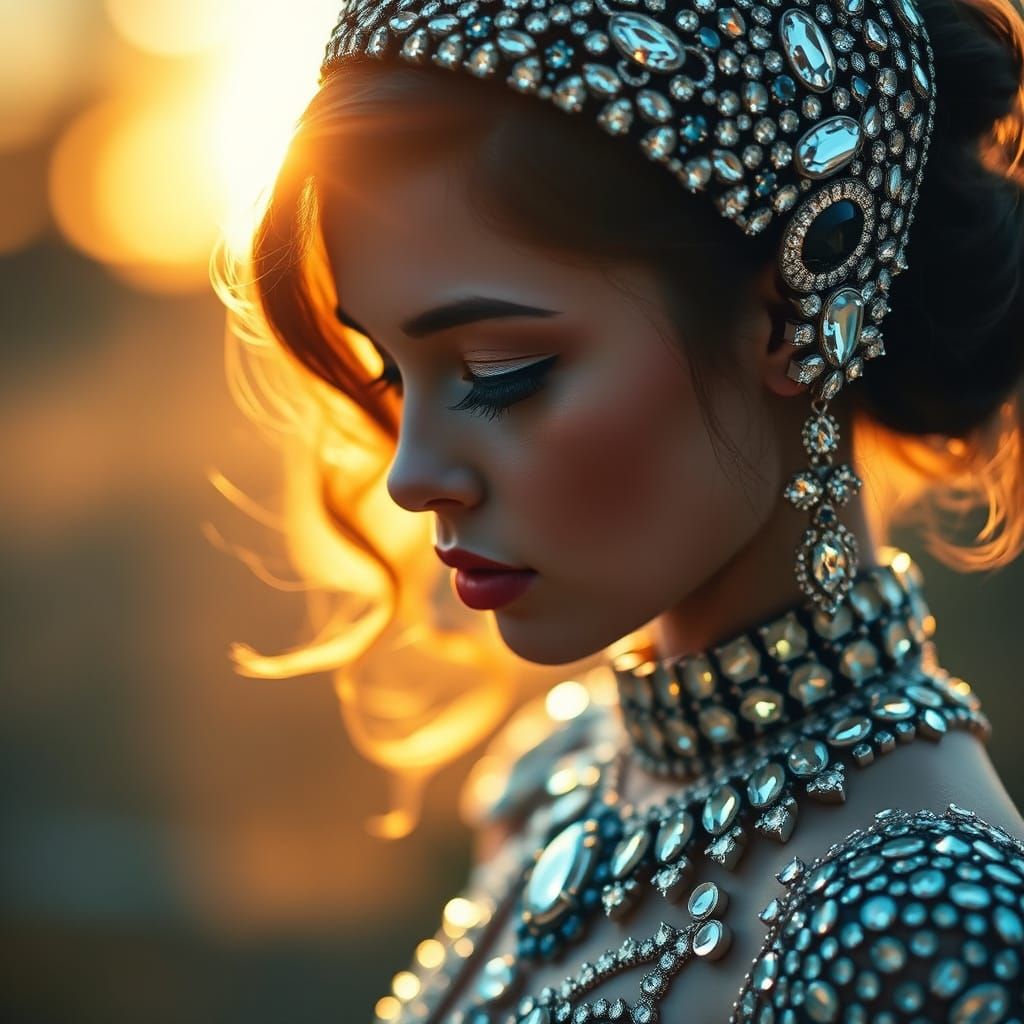 Bejeweled Figure Sparkles in Golden Sunlight