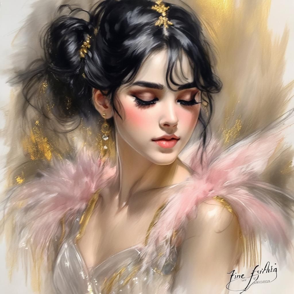 Anime Ballerina in Gown with Compass