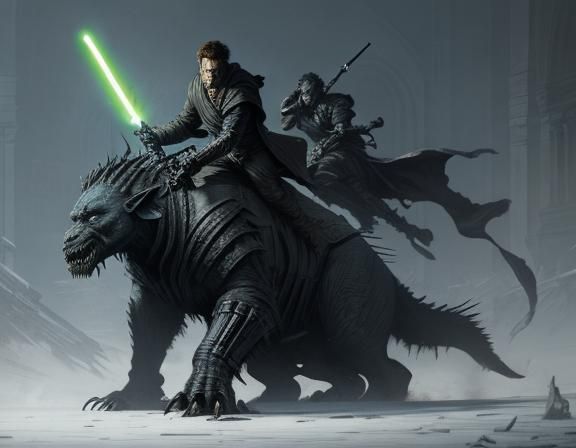 Jedi Knight on Beast in Lightsaber Battle