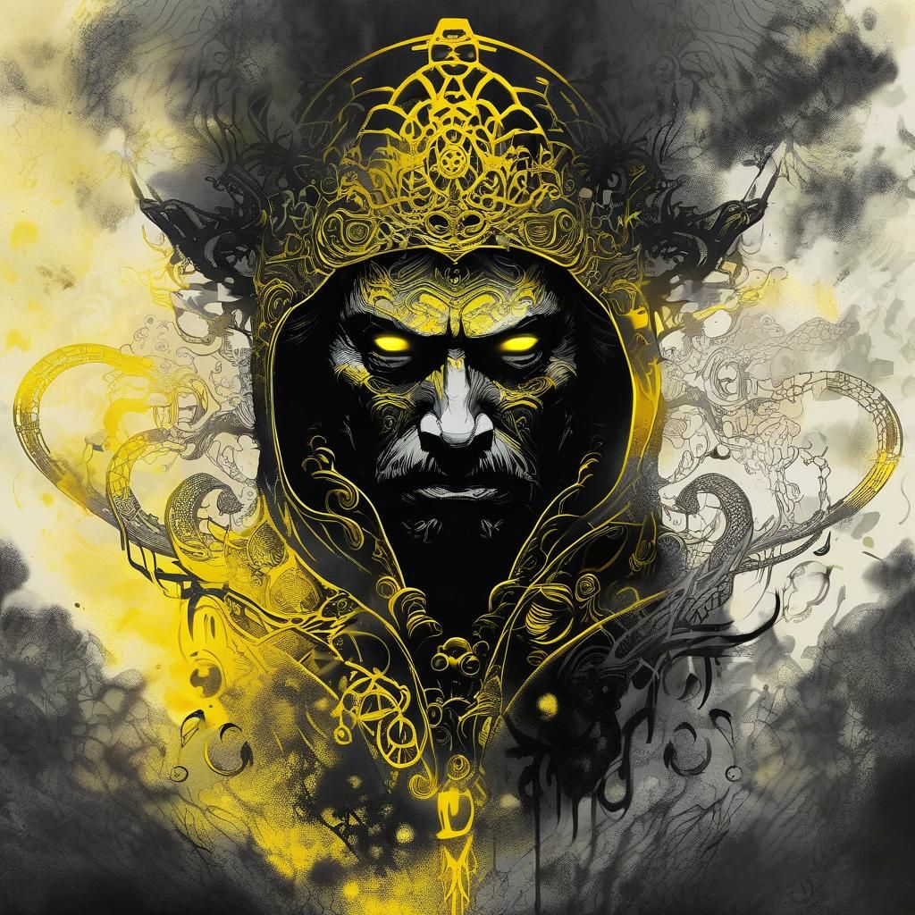 Crowned Shadowed Man in Dark Fantasy Japanese Ink Art