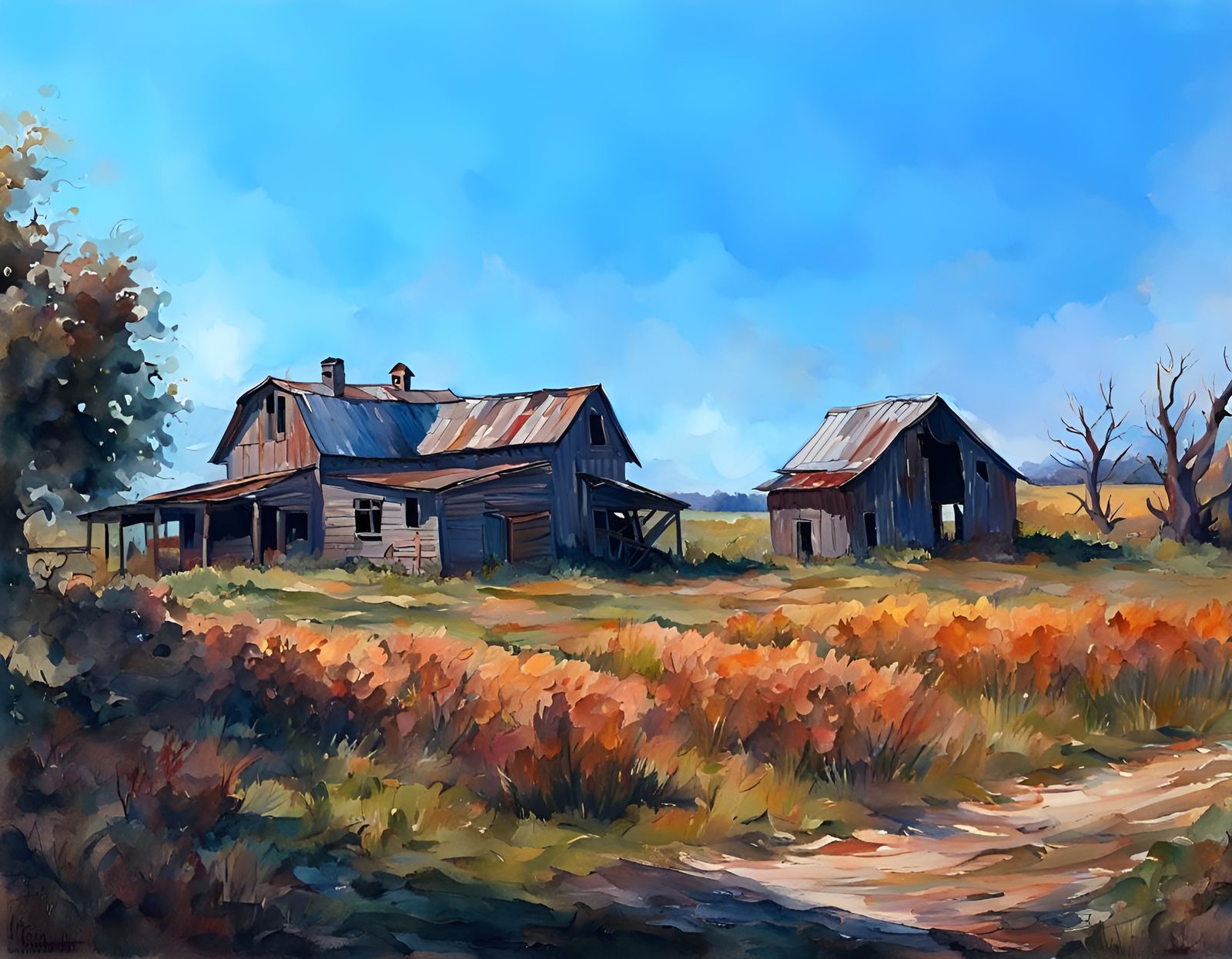 abandoned farm house and barn