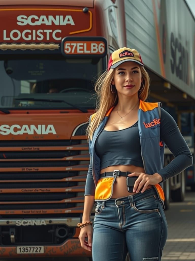 Young Woman Truck Driver in Photo-Realistic Style