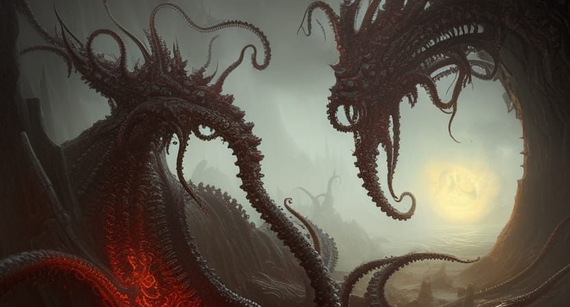 Menacing Lovecraftian Elder God in Post-Apocalyptic World