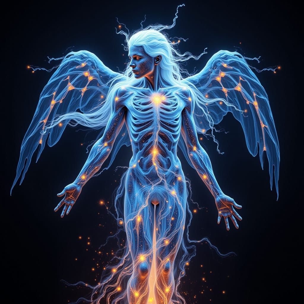 Angelic Figure in Neuroglow Synapsis Style