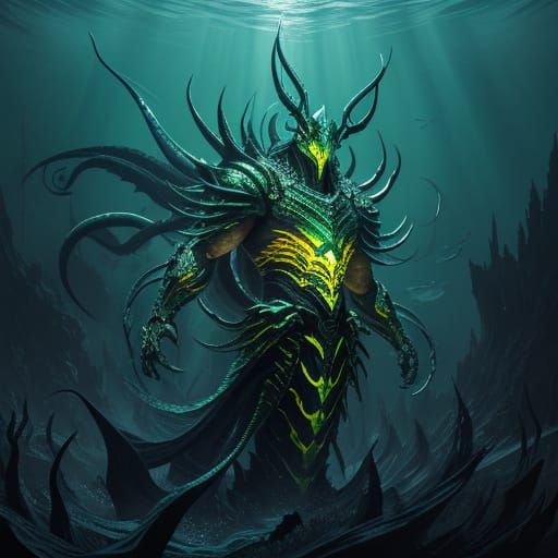 Biomechanical Aquatic Leviathan in Golden Armor