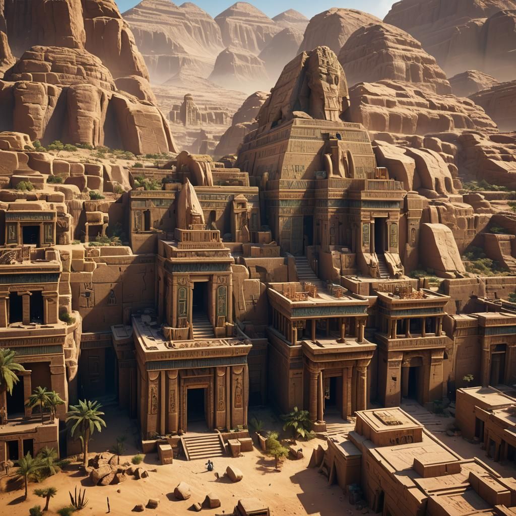 Detailed Egyptian Matte Painting in Deep Color