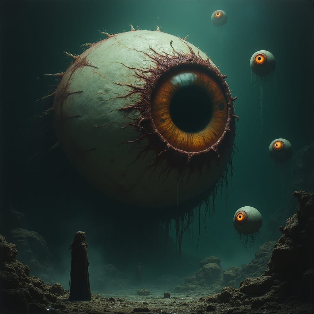 Giant Veined Eye Surrounded by Floating Eyes