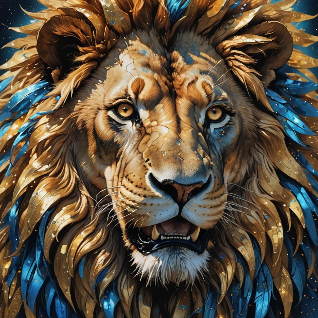Golden Lion Roaring: Hyperrealistic Concept Art
