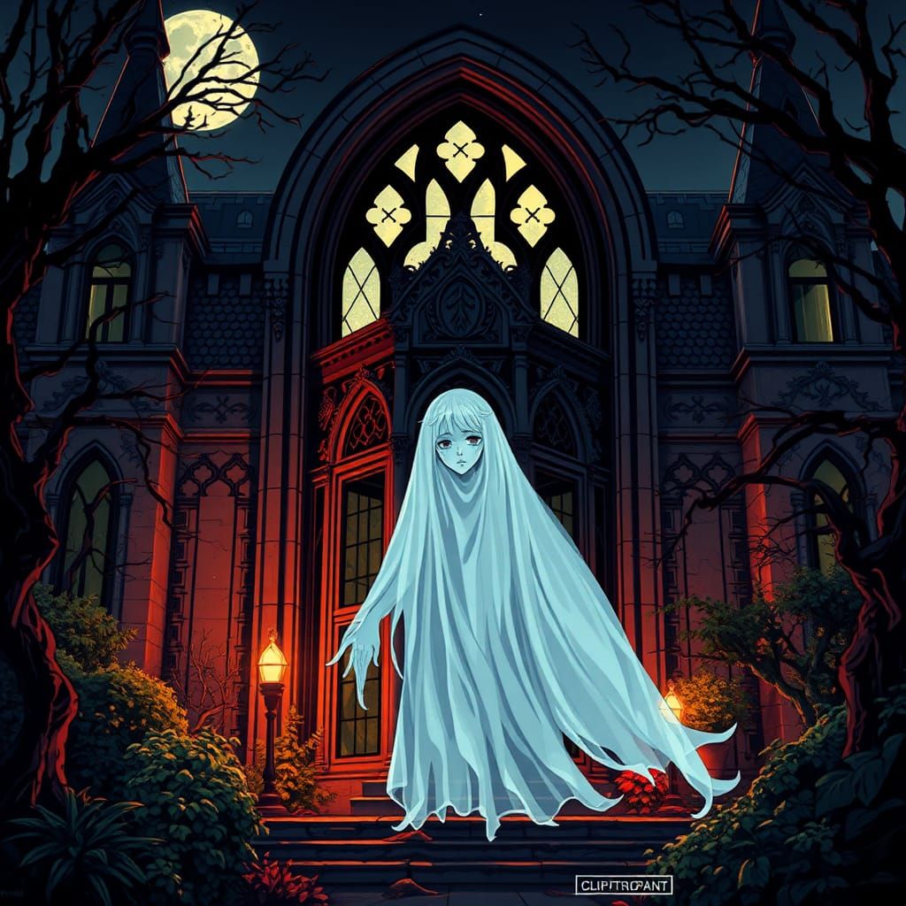 Ethereal Ghost in Decaying Victorian Mansion: Anime Wallpape...