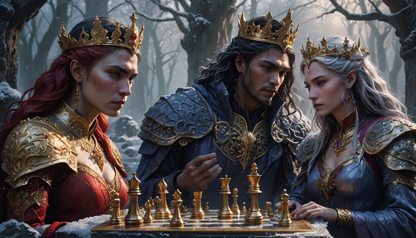 Fantasy Chess Game in Art Nouveau Style