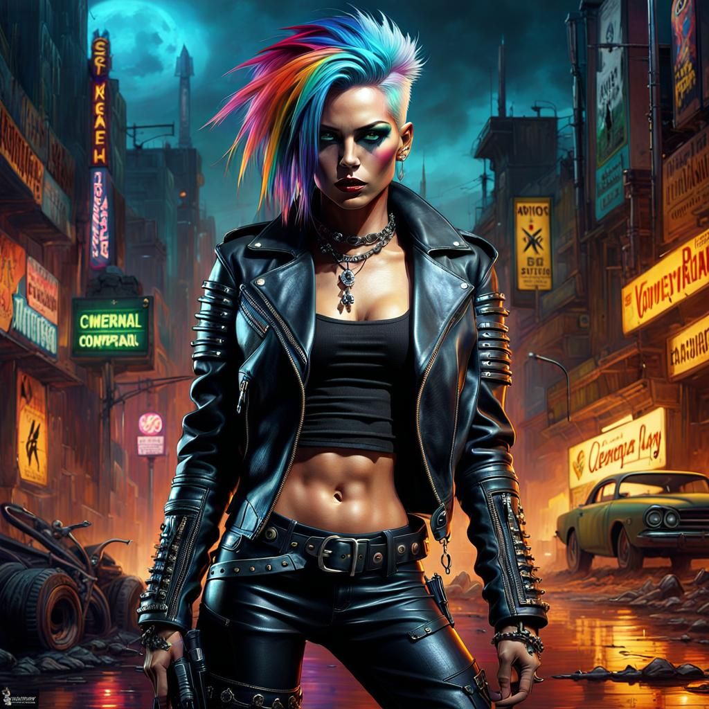 Cyberpunk Gothic Female Portrait in Grunge Art Style