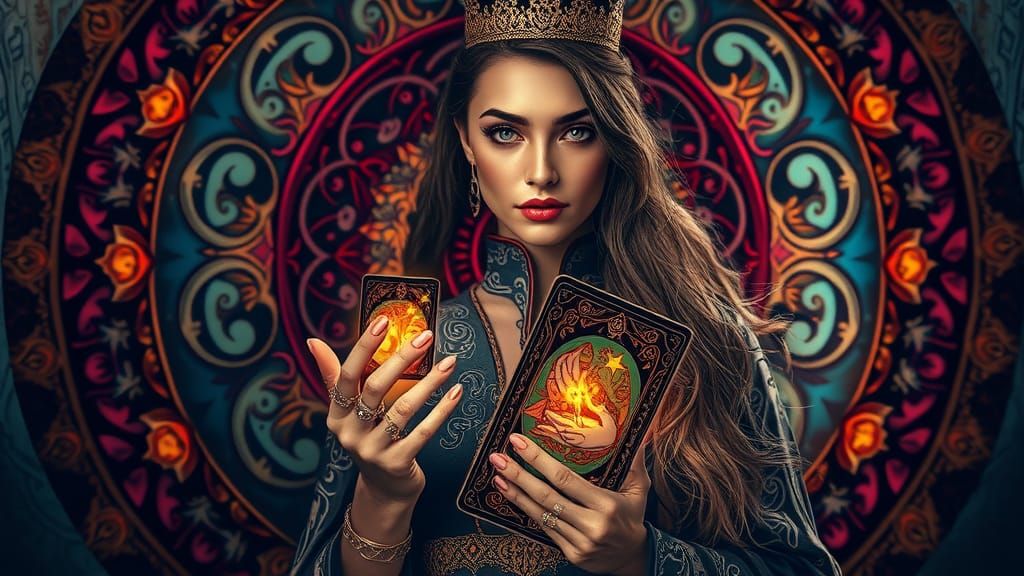 Mystical Sorceress Tarot Reading in Hyperrealistic 8K