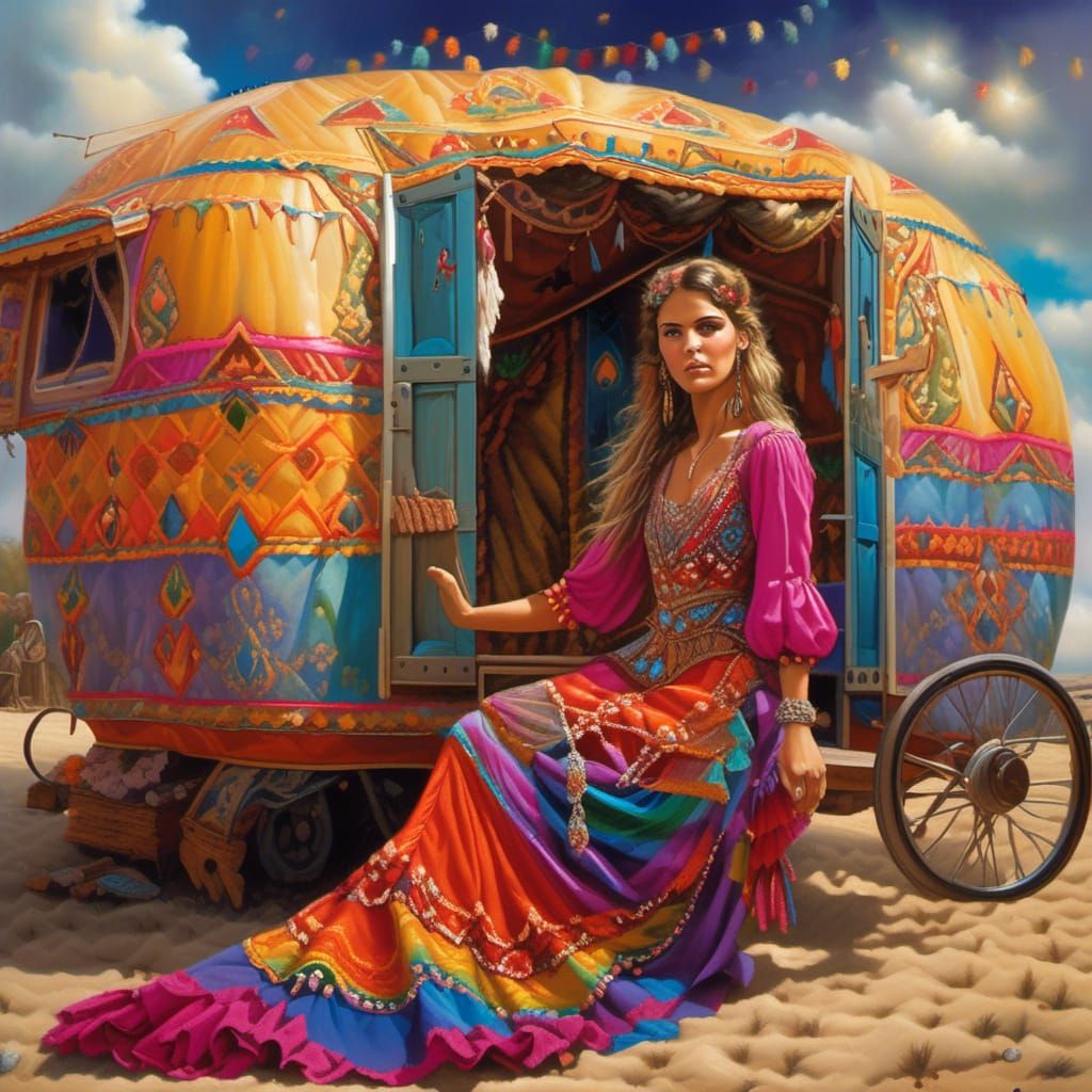 Vibrant Gypsy Caravan Digital Painting