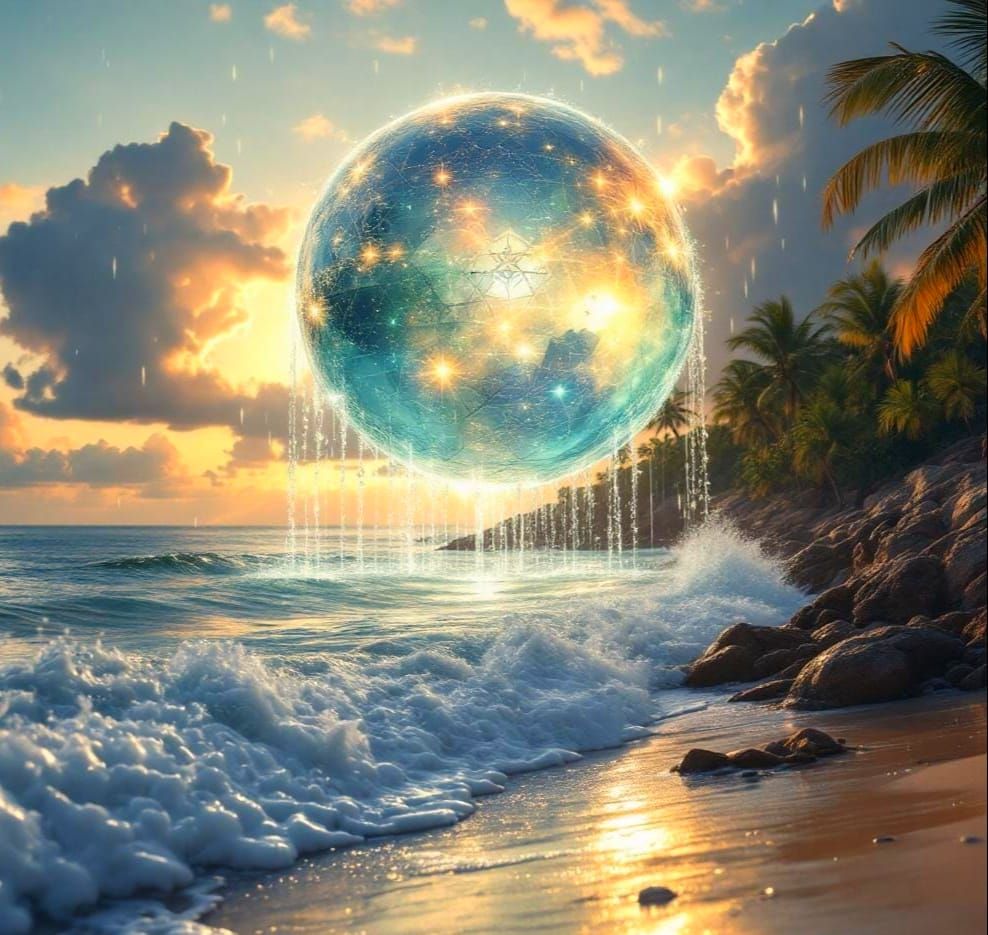 Ethereal Spaceship Over Tropical Island at Twilight