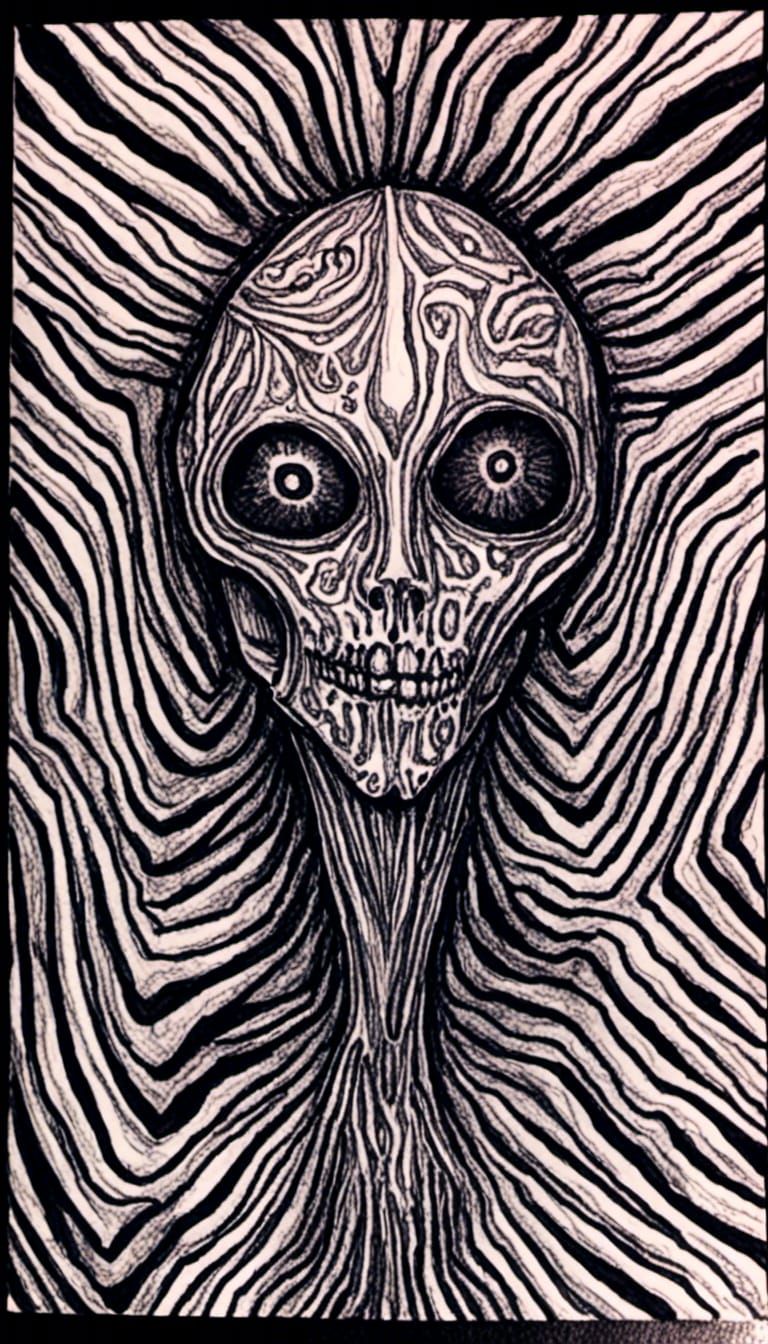 Haunting Fungal Phantom Horror in Gothic Ink Style