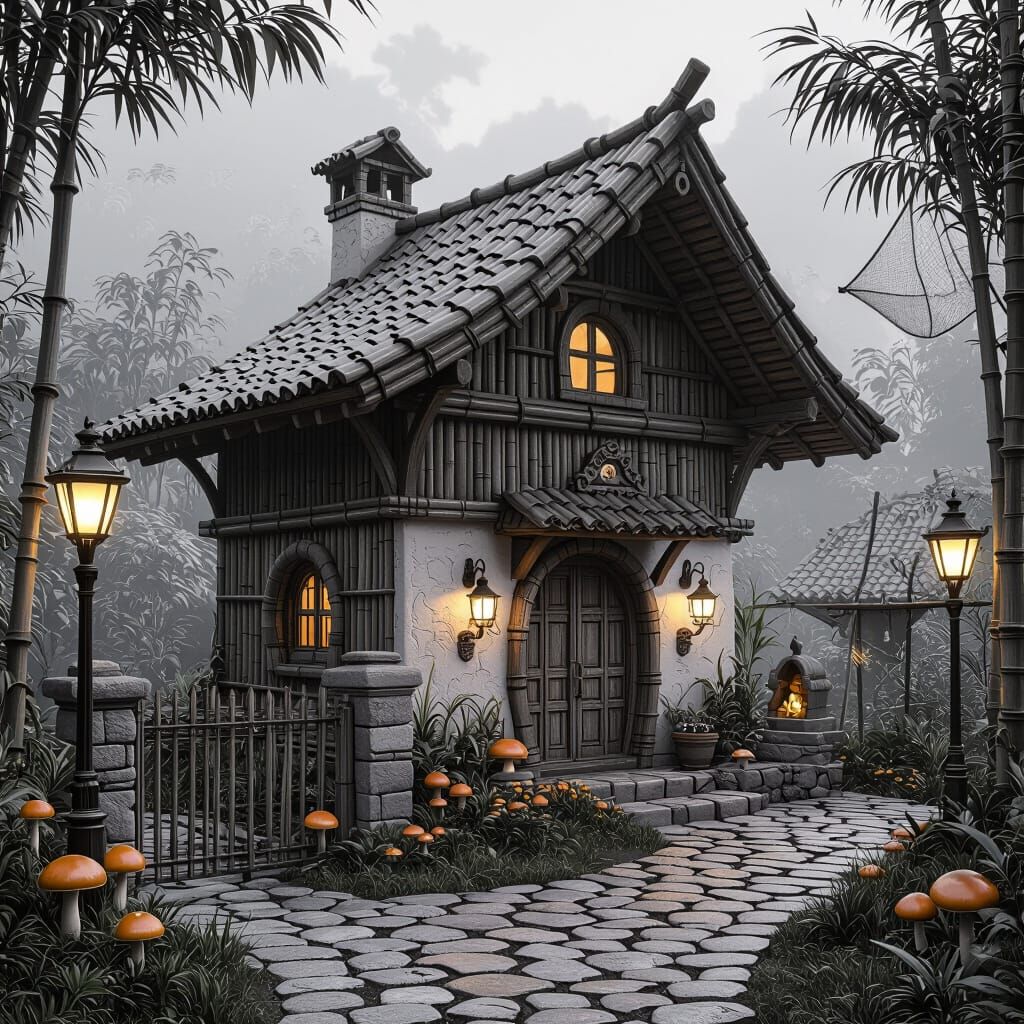 Peruvian Bamboo House with Gingerbread Trim and Fantasy Art ...