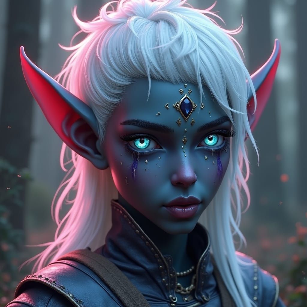 Mystical Black Elf in Futuristic Digital Art