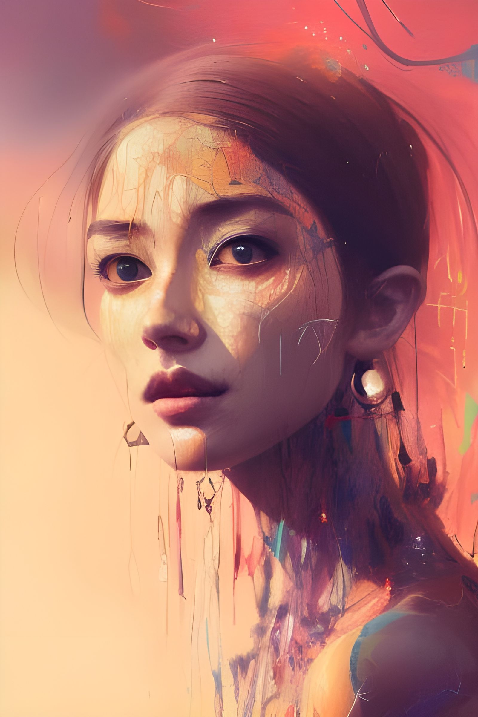 Sun Goddess Portrait with Jewelry in Textured Digital Art