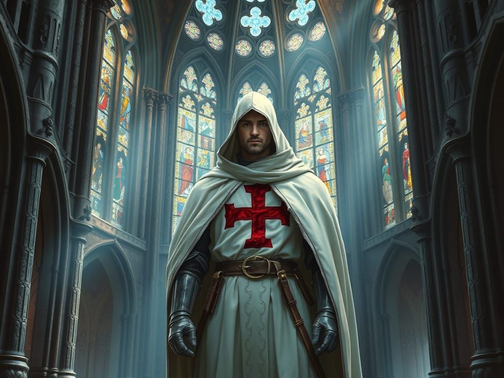 Medieval Knight Templar in Cathedral of Light