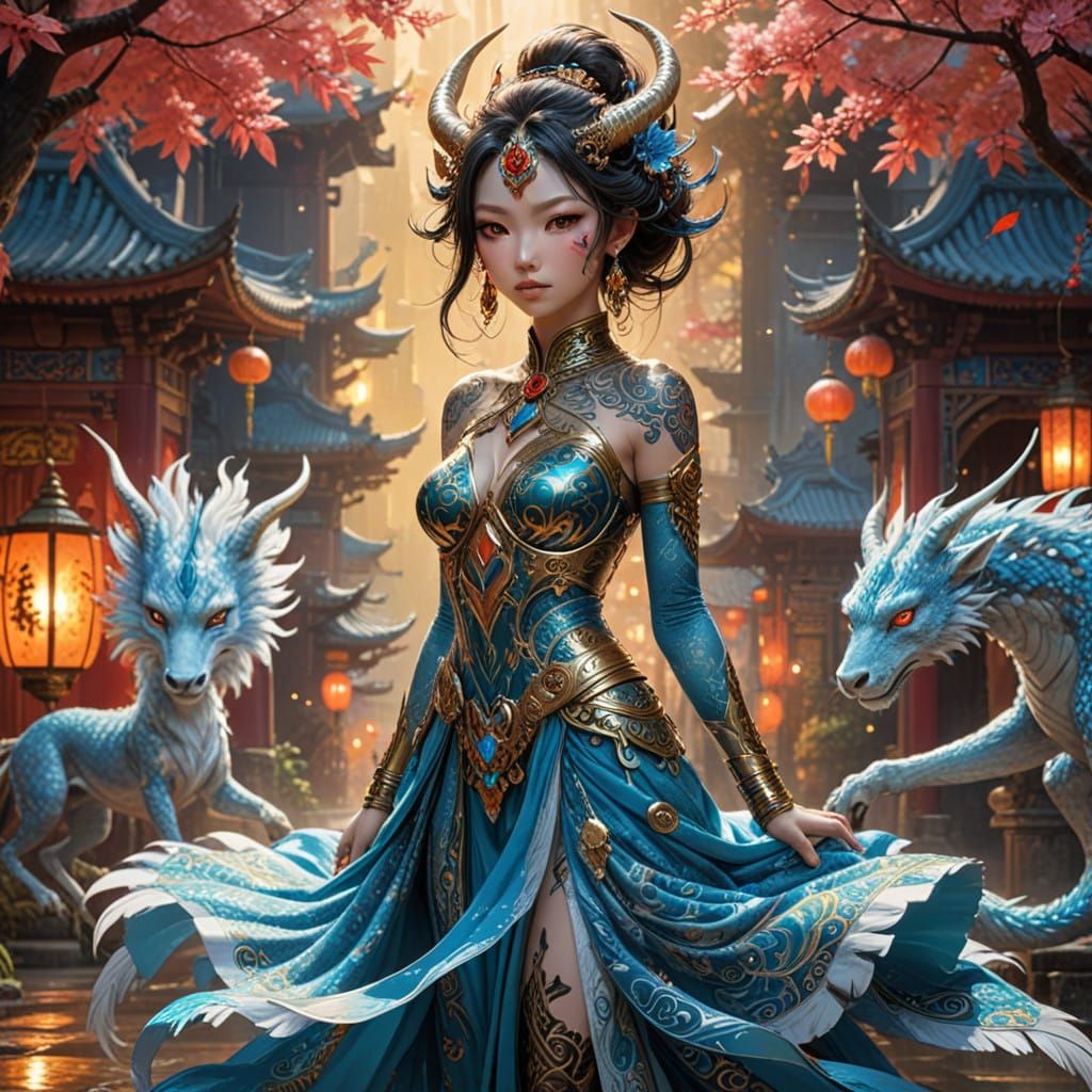 Ethereal Fantasy Hybrid in Vibrant Oriental Fantasy World