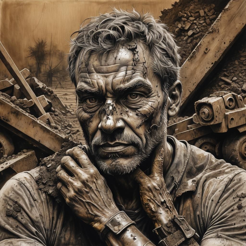 Earthmover Grasping Buzz Saw: Charcoal Drawing