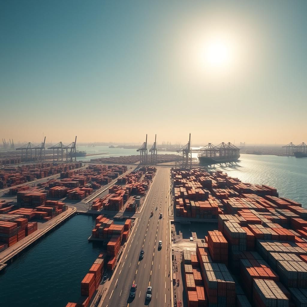 Jebel Ali Port: Container Vessels in Cinematic Lighting