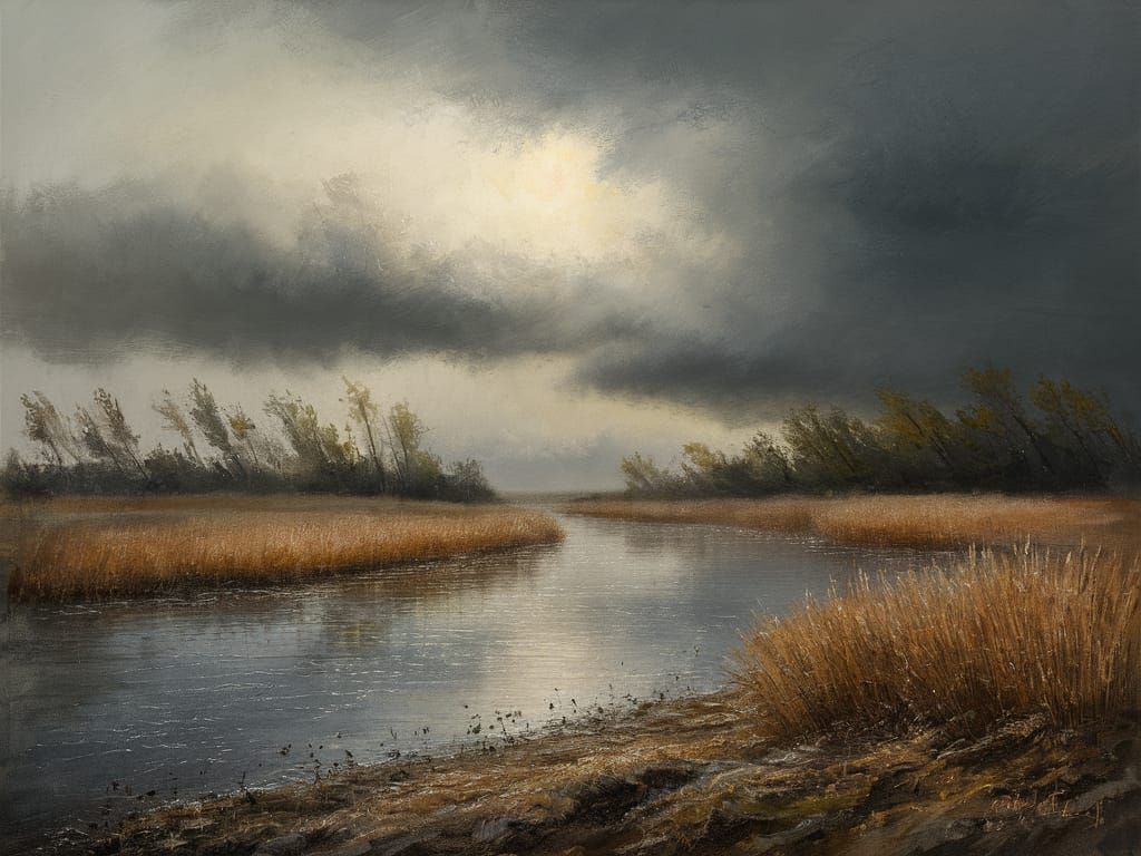 Dramatic Landscape Painting in Twachtman Style