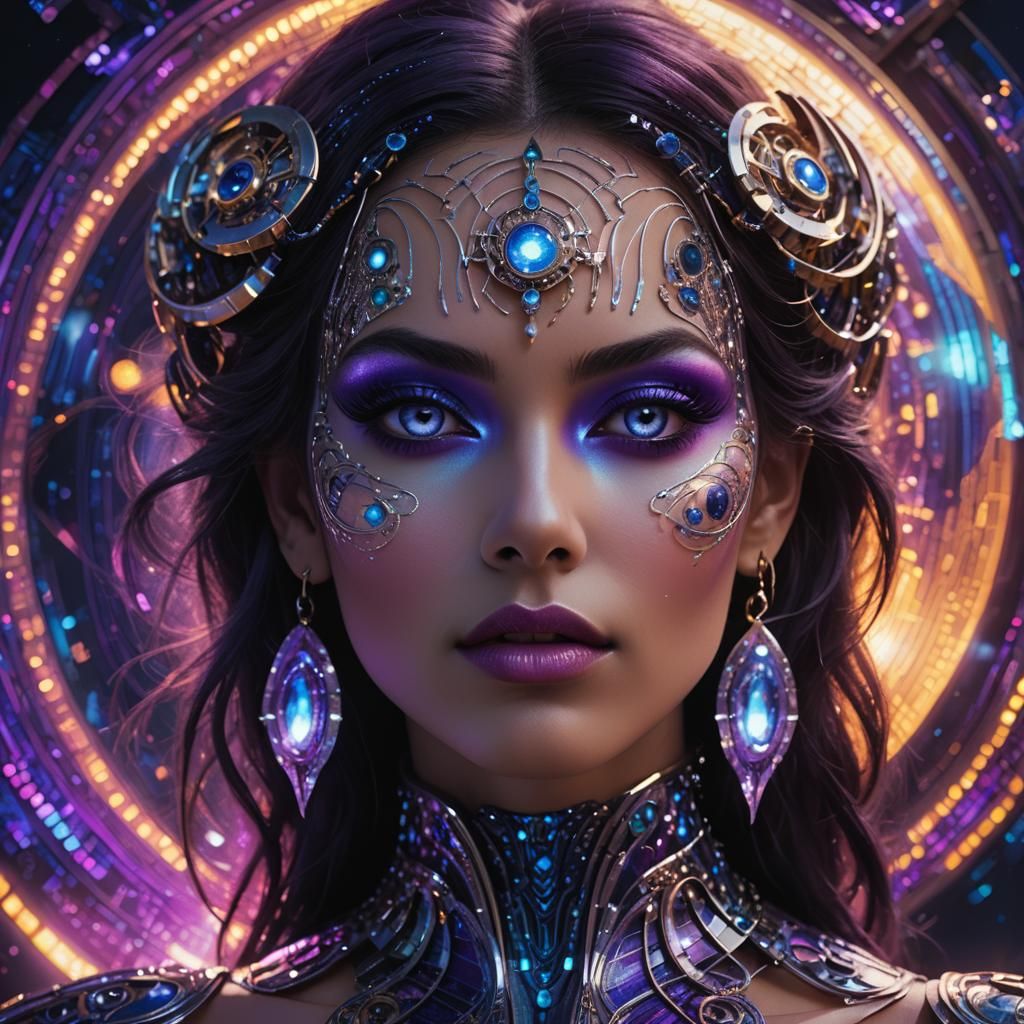 Cyberpunk Disco Queen Under Moonlit Glow