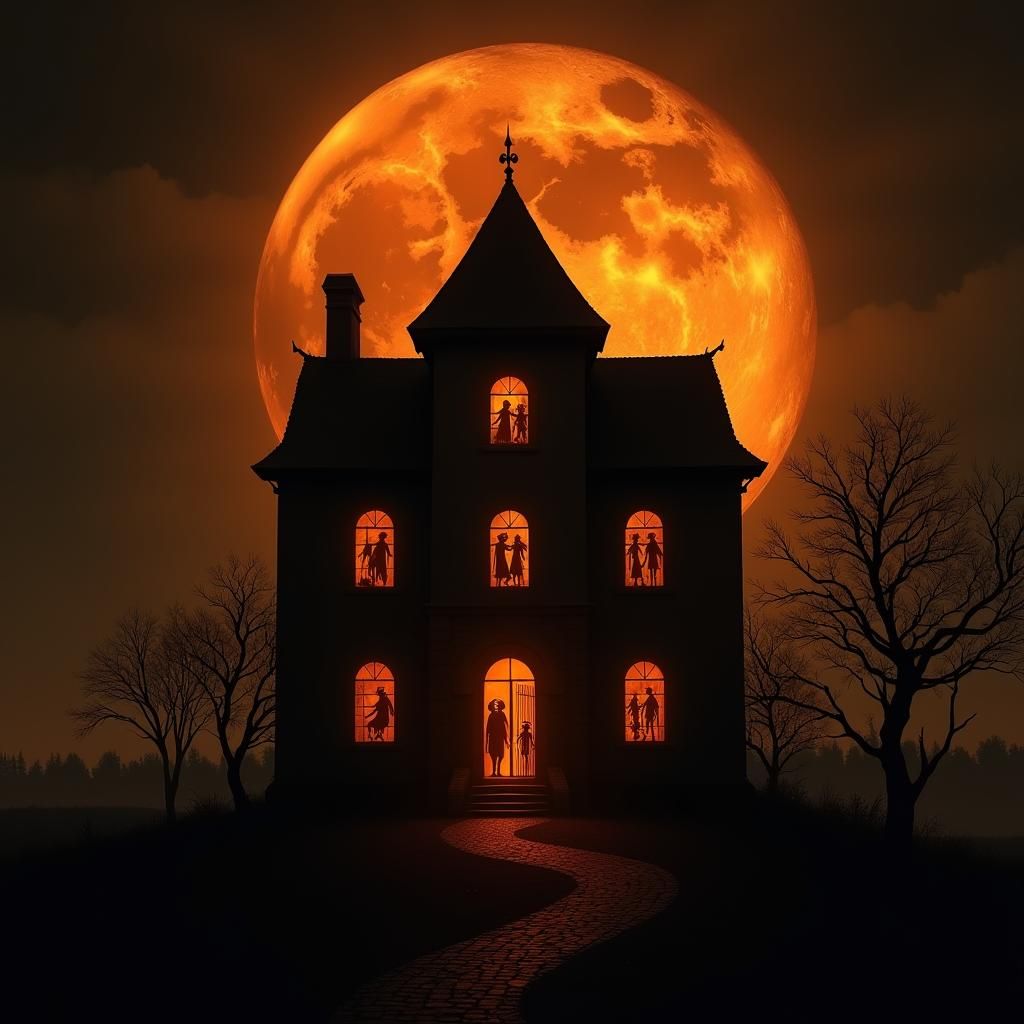 Haunted House Silhouette in Dutch Masters Style