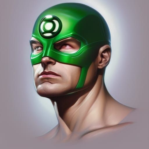 Green Lantern Superhero Portrait in Art Nouveau Style
