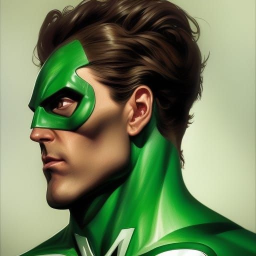 Green Lantern Shoulder Portrait in Comic Book Style