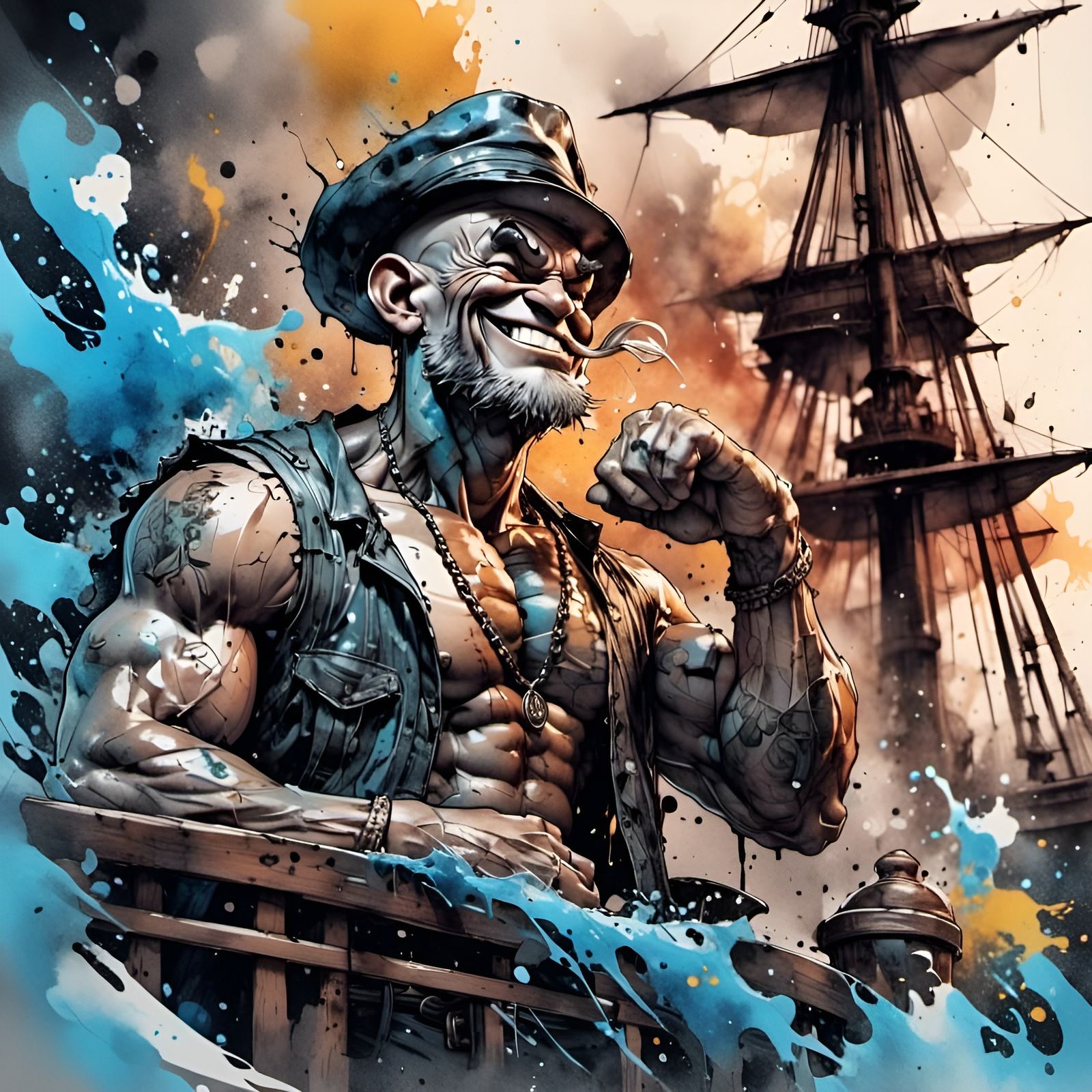 Colorful Ink Portrait of Popeye the Sailor
