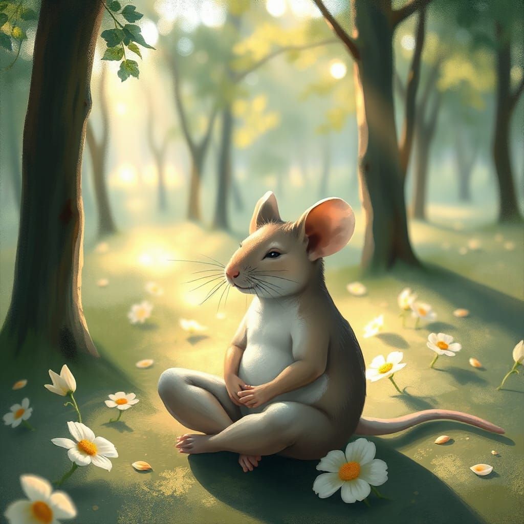 Intelligent Mouse Finds Serenity in Dappled Forest Clearing