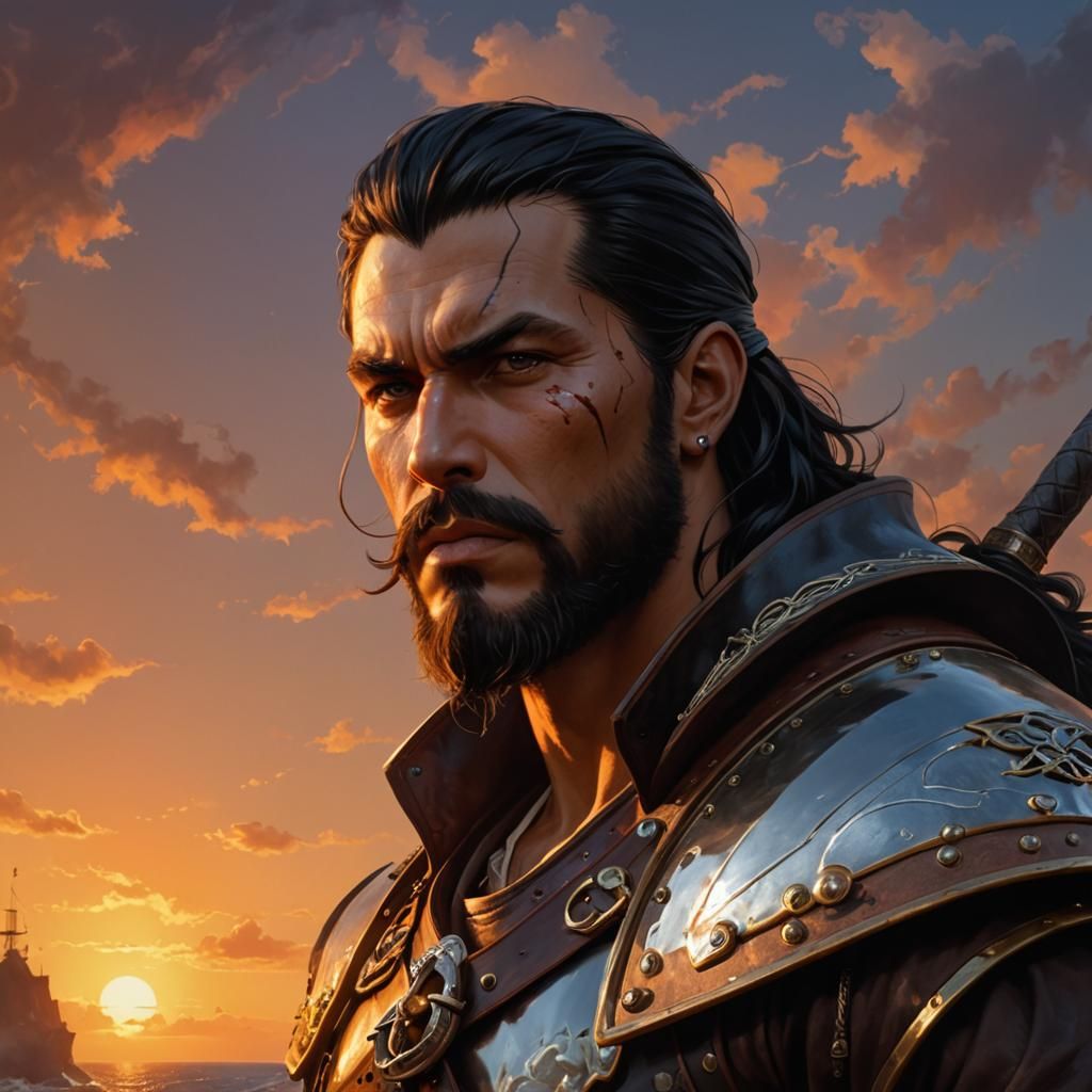 Fantasy Pirate Barbarian Portrait in Hyperdetailed Style